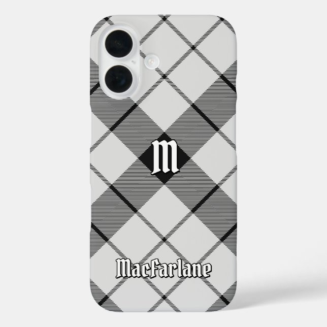 Funda iPhone 16 Clan MacFarlane Tartán blanco y negro (Reverso )