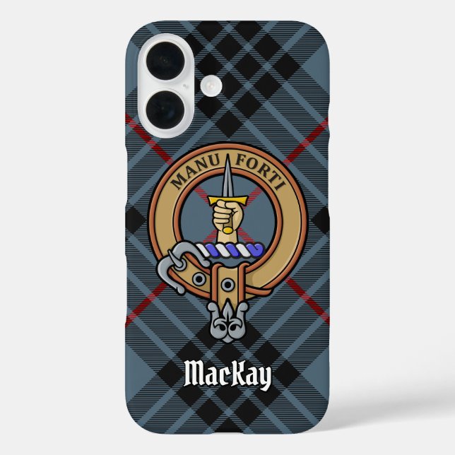 Funda iPhone 16 Clan MacKay Escudo sobre Blue Tartán (Reverso )