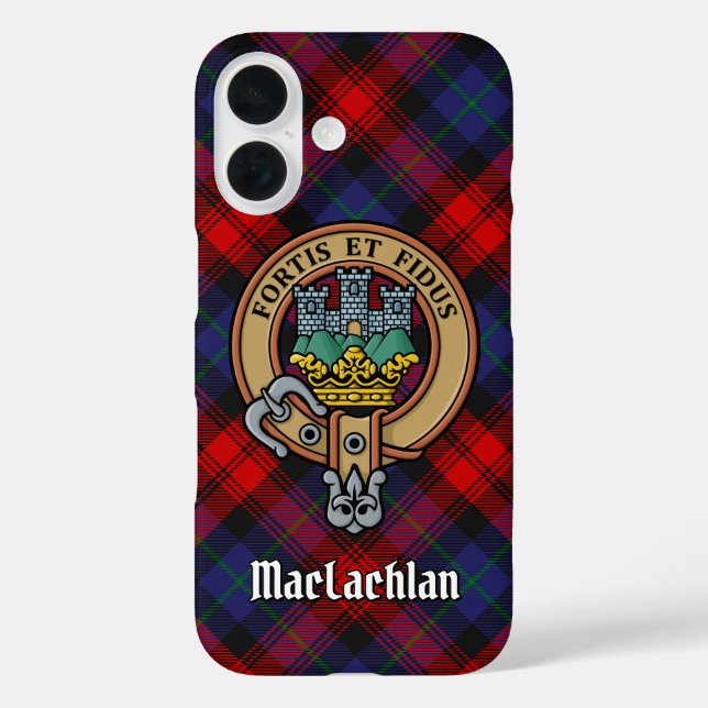 Funda iPhone 16 Clan MacLachlan Escudo sobre Tartán (Reverso )
