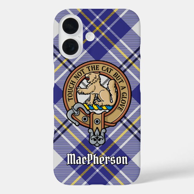 Funda iPhone 16 Clan MacPherson Escudo por Blue Dress Tartán (Reverso )