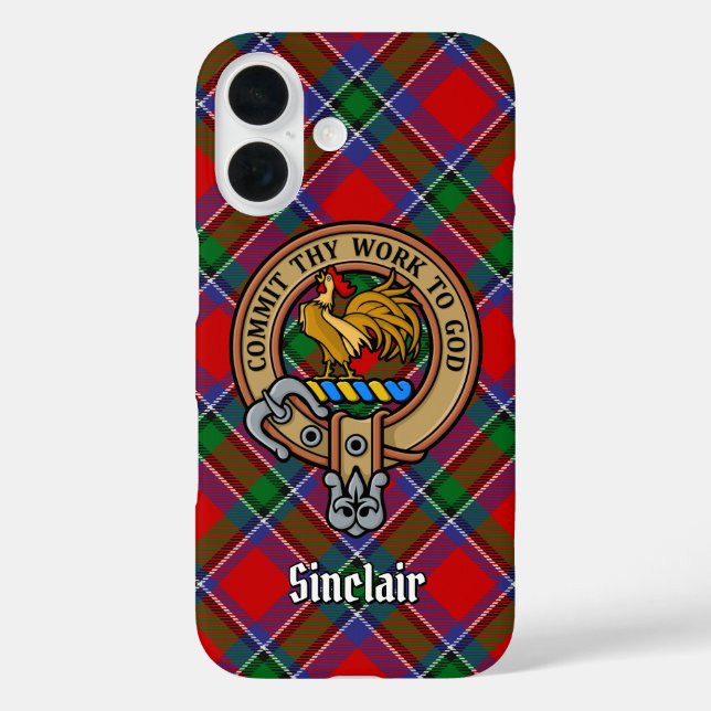 Funda iPhone 16 Clan Sinclair Escudo sobre Tartán (Reverso )