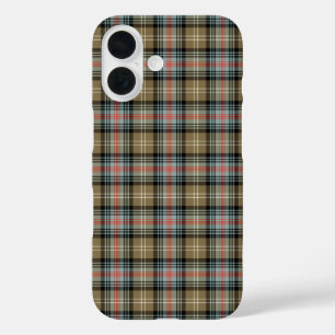 Funda iPhone 16 Clan Sutherland Tartán Tan y Placa Negra