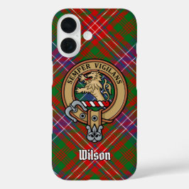 Funda iPhone 16 Clan Wilson Escudo sobre Tartán Moderno