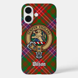 Funda iPhone 16 Clan Wilson Escudo sobre Tartán Moderno
