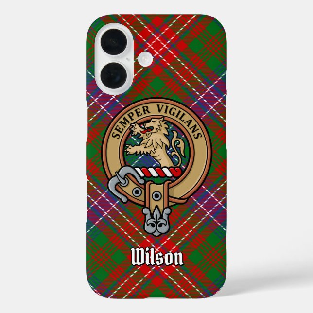 Funda iPhone 16 Clan Wilson Escudo sobre Tartán Moderno (Reverso )