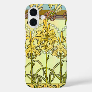 Funda iPhone 16 Clásico de patrón de lirio Art Nouveau