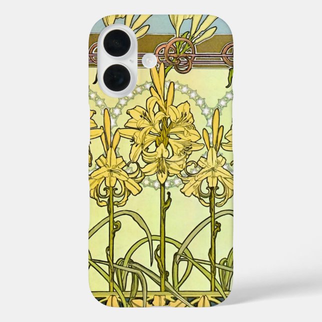 Funda iPhone 16 Clásico de patrón de lirio Art Nouveau (Reverso )