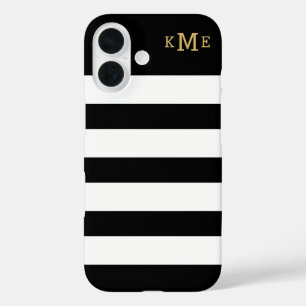 Funda iPhone 16 Clásico Monograma de Rayas Blancas y Negras