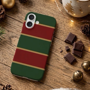 Funda iPhone 16 Clásico Navidad Verde Y Rojo Con Borde Dorado