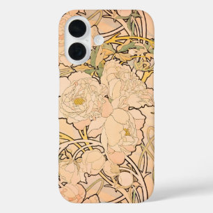 Funda iPhone 16 Clásico patrón de jardín de peonías Art Nouveau de