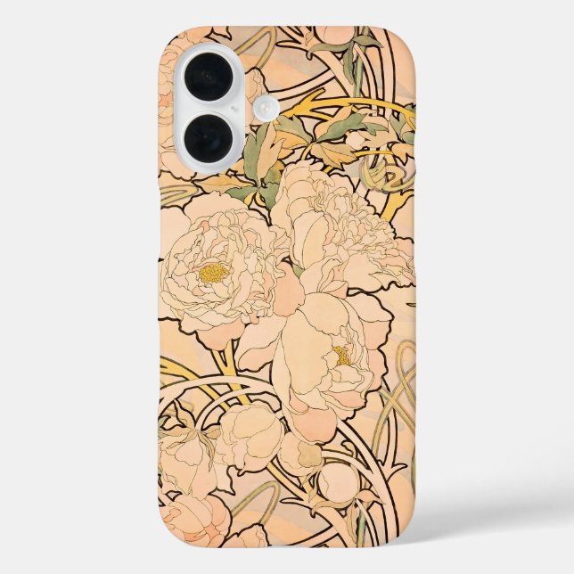 Funda iPhone 16 Clásico patrón de jardín de peonías Art Nouveau de (Reverso )