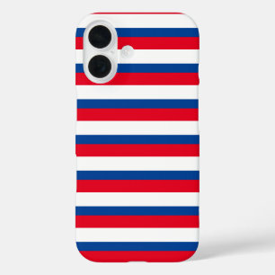 Funda iPhone 16 Clásico Rojo, Blanco y Azul a rayas