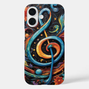 Funda iPhone 16 Clave de sol musical en cubierta multicolor