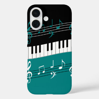 Funda iPhone 16 Claves de piano blanco negro Verde azulado y elega