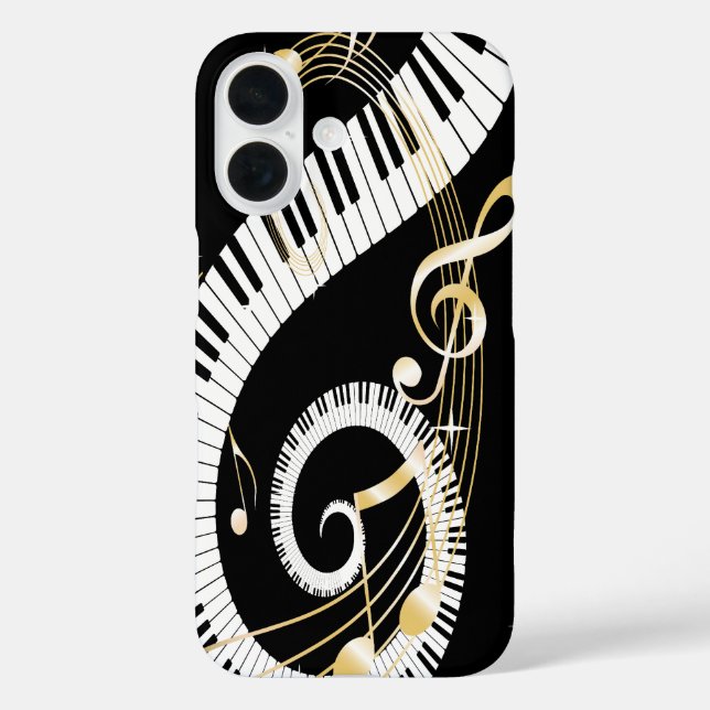 Funda iPhone 16 Claves de piano y Golden Music Notes iphone5 (Reverso )