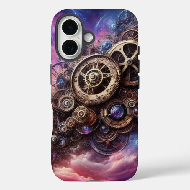 Funda iPhone 16 Clockwork industrial Steampunk Purple and Pink (Reverso )