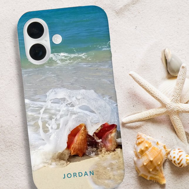 Funda iPhone 16 Coastal Beach Shells Seashore Photo Name (Subido por el creador)