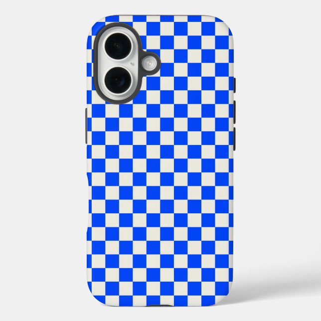 Funda iPhone 16 Cobalt and cream checkerboard pattern (Reverso )