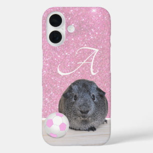 Funda iPhone 16 Cobaya Monograma Bola de Fútbol Rosa Oro Rosa