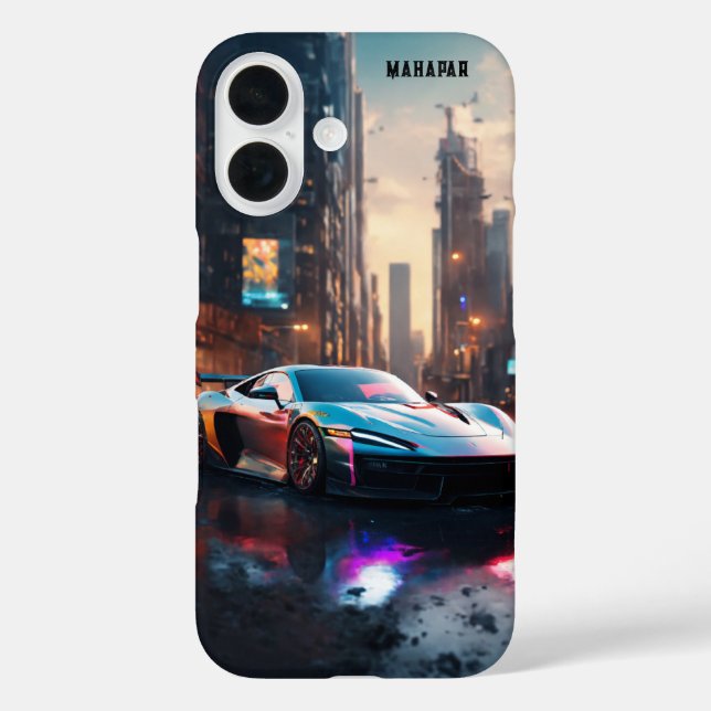 Funda iPhone 16 Coche deportivo Distópico (Reverso )