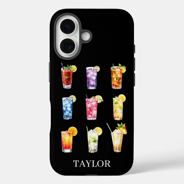 Funda iPhone 16 Cocktails Cocktails Cocktails Monogrammed (Reverso )