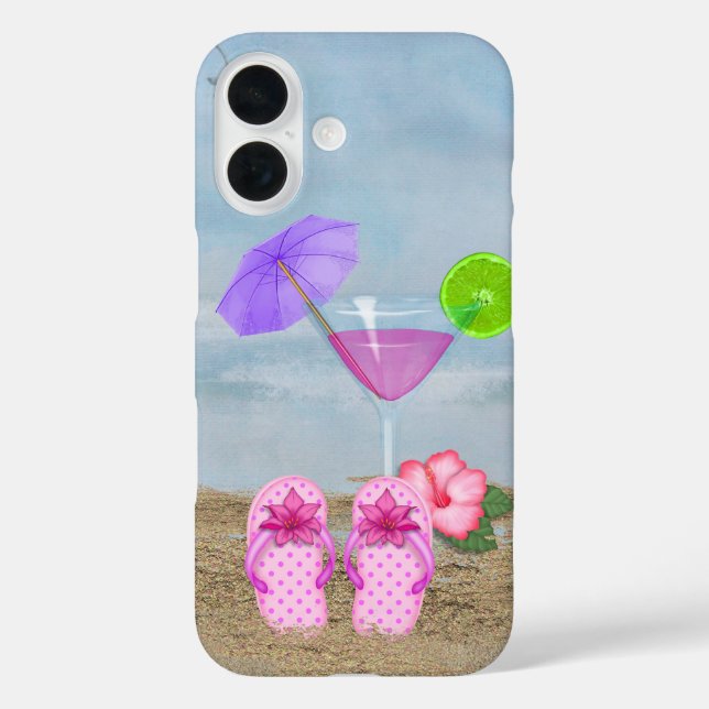 Funda iPhone 16 Cóctel y sandalias frente al mar (Reverso )