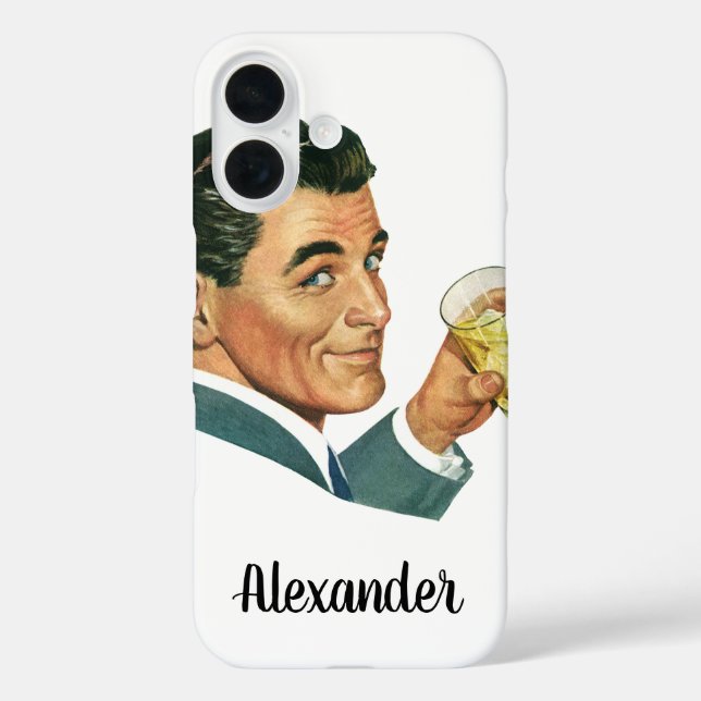 Funda iPhone 16 Cócteles Bebidas Antiguas, Hombre Bebiendo Bebidas (Reverso )