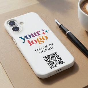 Funda iPhone 16 Código QR del logotipo de la empresa de texto pers