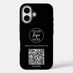 Funda iPhone 16 Código QR del logotipo de la empresa negra