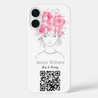 Código QR lindo chica color de agua rosa rosas flo