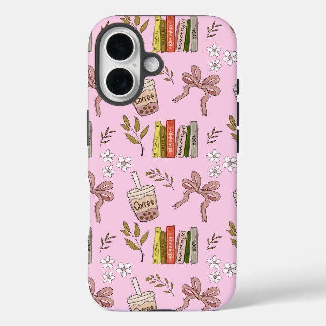 Funda iPhone 16 Coffee and Books Pattern iPhone Case | Cozy Reader (Reverso )