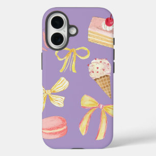 Funda iPhone 16 Cojinete Cute Pastel Lazos Tartas Macarons Helado