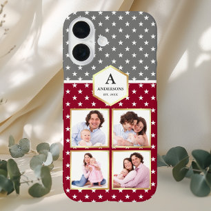 Funda iPhone 16 Colage de Fotos de Patrón de Estrellas Burgundy y