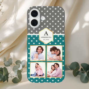Funda iPhone 16 Colage de Fotos de Patrón de Estrellas Verde Azula