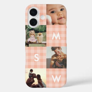 Funda iPhone 16 Colage de Fotos Moderno Monograma Cuadros de Rosa