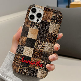 Funda iPhone 16 Colage de monograma de leopardo con estampado de a