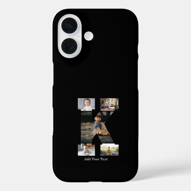 Funda iPhone 16 Colaje de fotos con letra K en blanco y negro (Reverso )