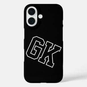 Funda iPhone 16 Colegio Monograma Iniciales Varsity Negro Blanco