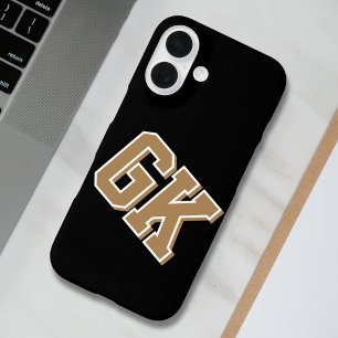 Funda iPhone 16 Colegio Negro Dorado Blanco Monograma Iniciales