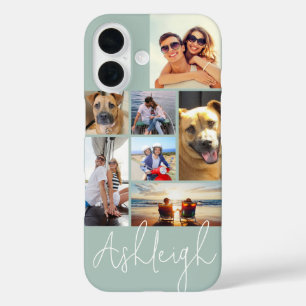 Funda iPhone 16 Collage de 7 fotos Modern Green con colores person