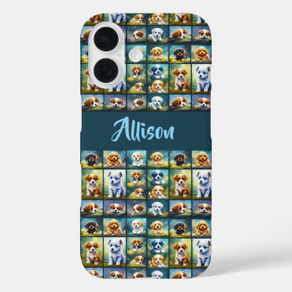 Funda iPhone 16 Collage de cachorros, perros-bebé, personalizado