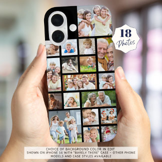 Funda iPhone 16 Collage de fotos 18 Fotos Color Personalizado Negr