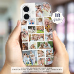 Funda iPhone 16 Collage de fotos 18 Fotos Personalizado Color blan<br><div class="desc">Cree su propio estuche de fotocollage de teléfonos celulares con esta plantilla fácil de usar con 18 imágenes en una variedad de formas y tamaños en un fondo de color personalizado (mostrado en blanco). Cambie el color de fondo o agregue texto en EDIT. OPCIONES TELEFÓNICAS: El ejemplo se muestra en...</div>