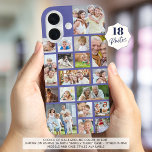 Funda iPhone 16 Collage de fotos 18 Fotos Personalizado Color púrp<br><div class="desc">Lleve 18 de sus fotos favoritas en este estuche de teléfono celular de color de fondo personalizado utilizando esta plantilla de collage de fotos fácil de cargar con una variedad de formas y tamaños. Cambie el color de fondo morado de lavanda en EDIT. OPCIONES TELEFÓNICAS: El ejemplo se muestra en...</div>