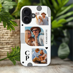 Funda iPhone 16 Collage de Fotos con Nombre y Monograma 3 Moderno