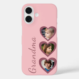 Funda iPhone 16 Collage de fotos de los nietos de los corazones ro