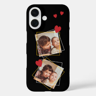 Funda iPhone 16 Collage de Fotos Moderno Corazones y Cuadrados Roj