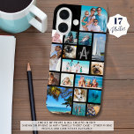 Funda iPhone 16 Collage de fotos Monograma Nombre 17 Fotos Negro<br><div class="desc">Lleve 17 de sus fotos favoritas en este estuche de teléfono celular de color personalizado con un collage de fotos de una variedad de formas y tamaños y personalizado con su monograma y nombre en un tipo de letra de guión moderno a lo largo de la inicial. Cambiar el color...</div>