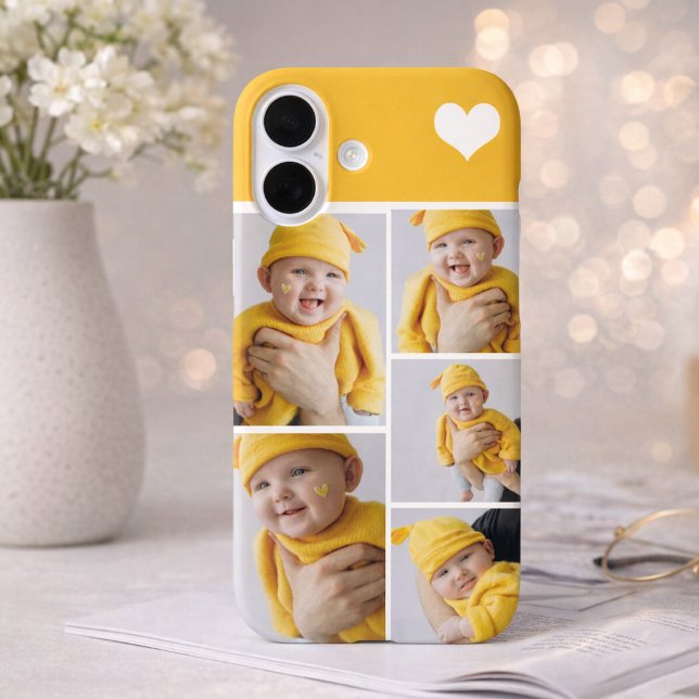 Funda iPhone 16 Collage de fotos personalizado con corazón (Personalized Photo Collage With Heart Case-Mate iPhone Case by Ricaso. Add your photographs)