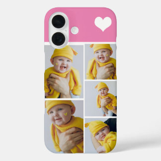 Funda iPhone 16 Collage de fotos personalizado con corazón